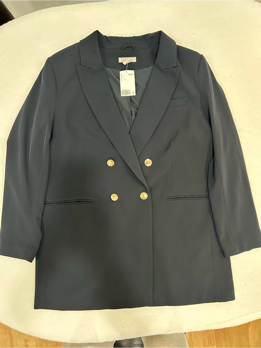 H&M Navy Double Breasted Gold Button Longline Blazer Large NWT